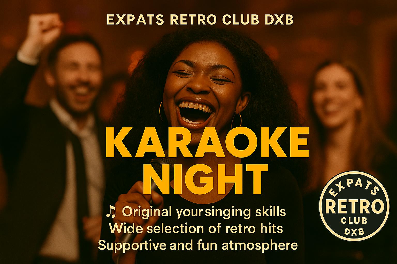 Woman singing karaoke during retro night at expat club in Dubai